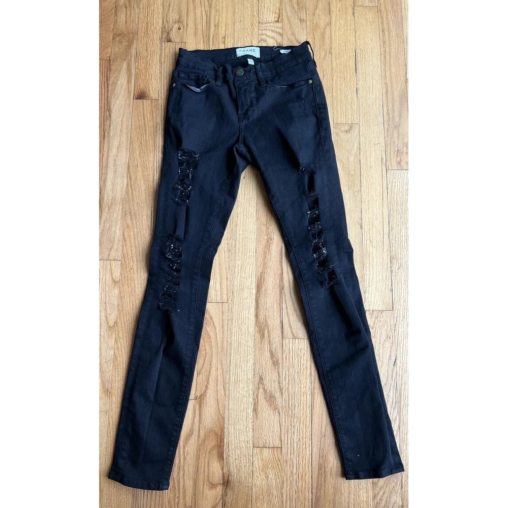 Frame Jeans 25 denim le skinny de jeanne black Destroyed Trashed